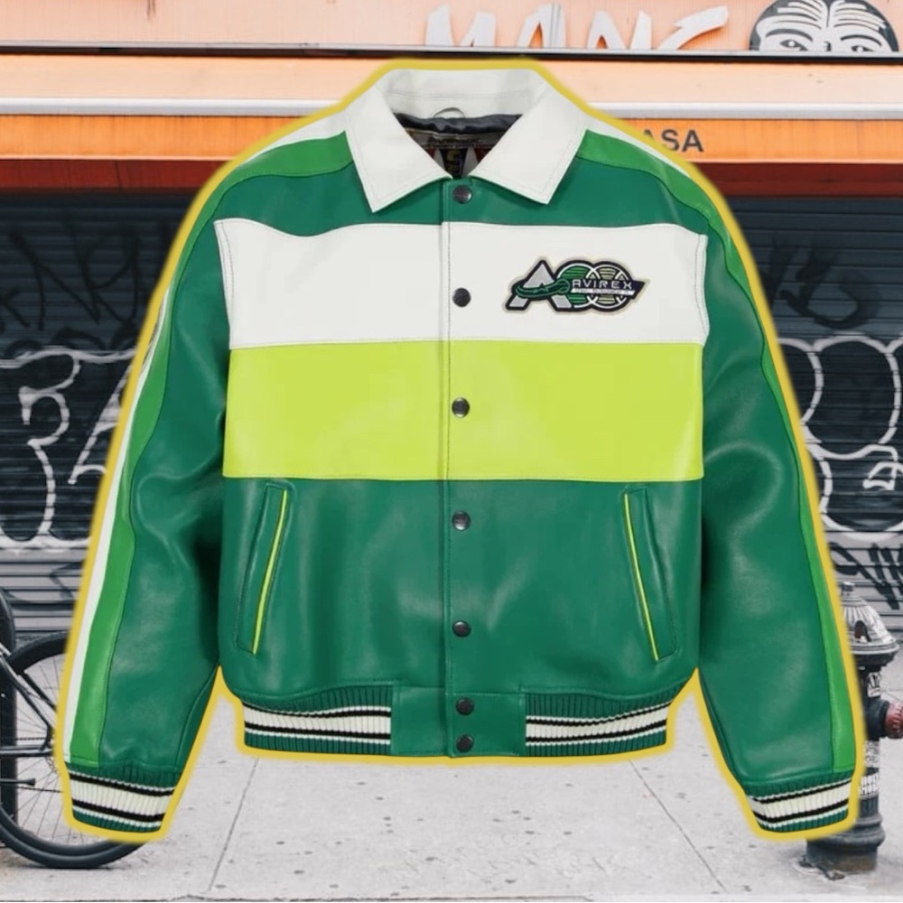 Avirex Green, White, and Yellow Bomber Jacket - Picture 3 of 6